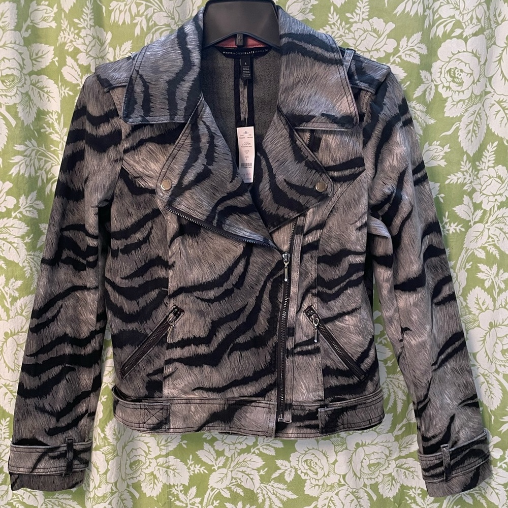 🧥 Big Coat Sale! 🧥 White House Black Market Tiger Print Moto Jacket